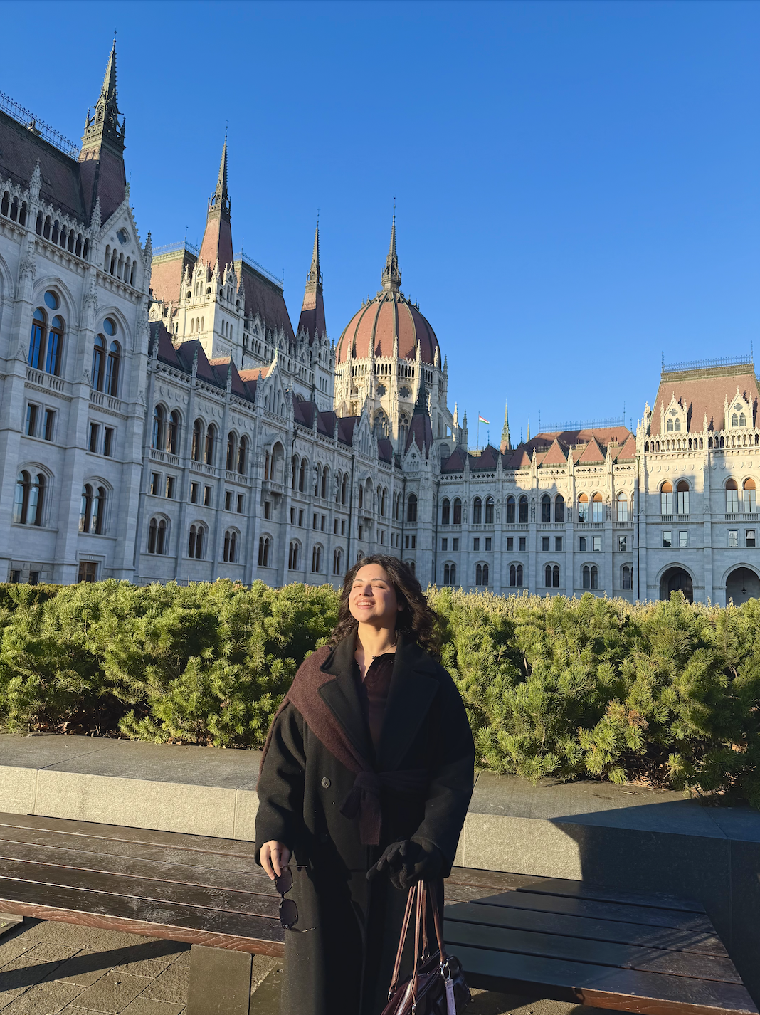 Sanya in front of the Hungarian Parliament in Budapest